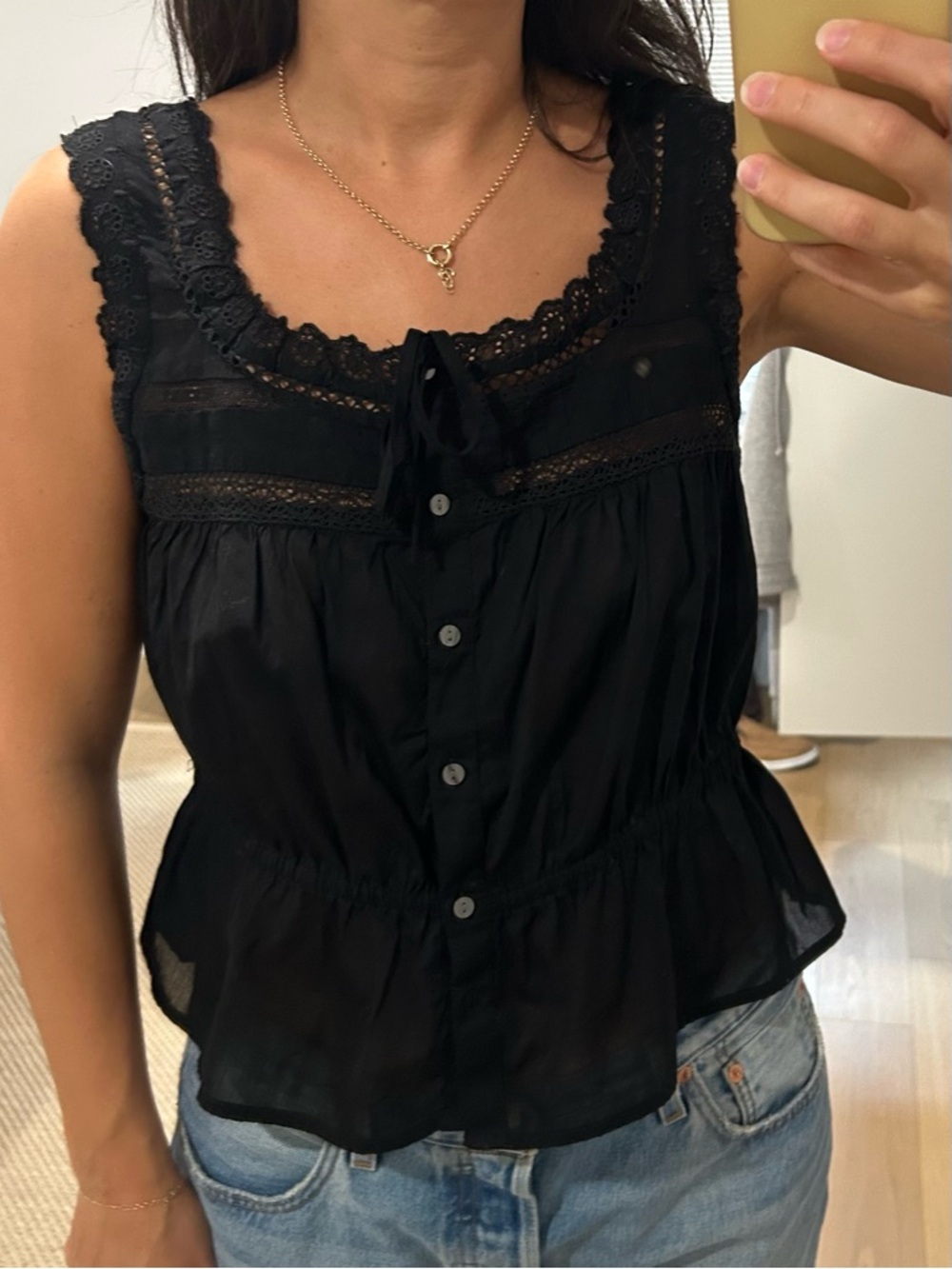 GAP Black Lace-Trim Button Front Tank
